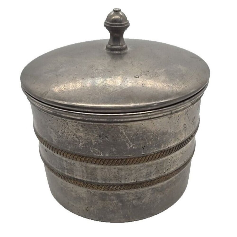 Vintage Silver Plated Tobacciana Round Metal Container 4.5 x 4 inch